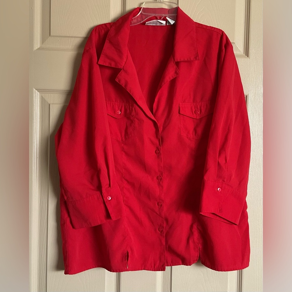 Joanna Red Button Up Shirt Women Plus Size Long Sleeve Safari Utility Blouse XL
